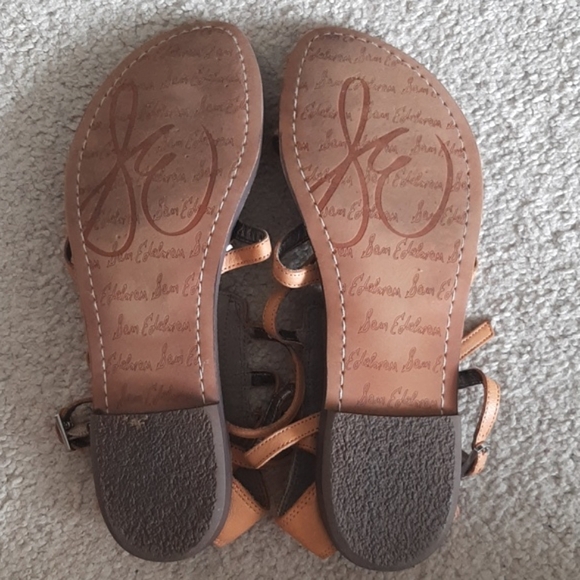 SAM EDELMAN Gorgeous Strappy, Tan Leather Sandals w Rhinestone & Stud Details - Picture 10 of 15
